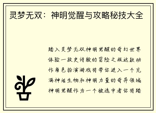灵梦无双：神明觉醒与攻略秘技大全