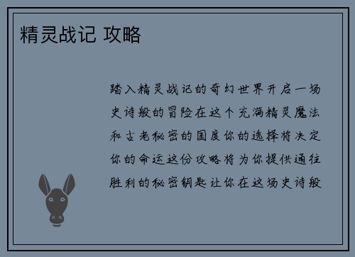 精灵战记 攻略